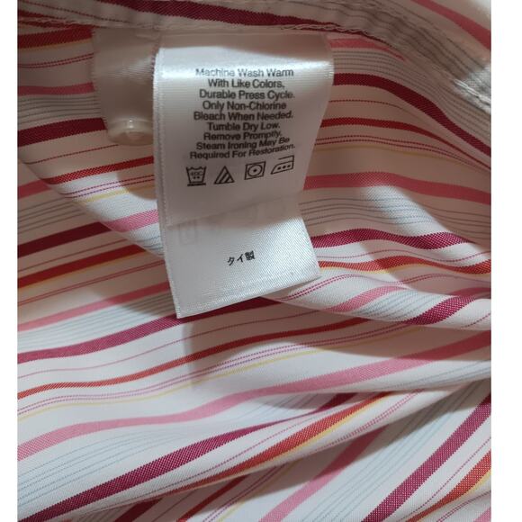 EDDIE BAUER Low Wrinkle Button Front Shirt Blouse Top Pink Stripe XL Casual Work - Picture 8 of 10
